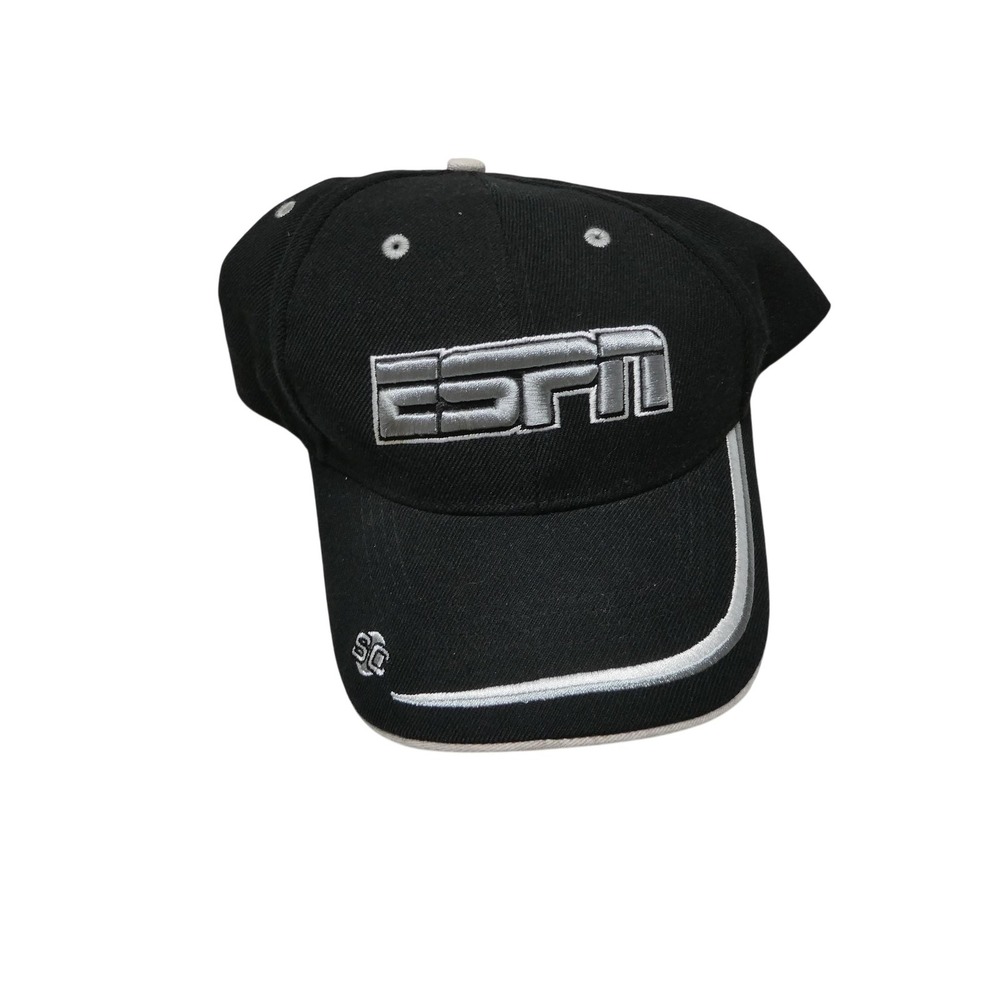 ESPN Hat Cap Strap Back One Size Black Twill SportsCenter Embroidered Mens
